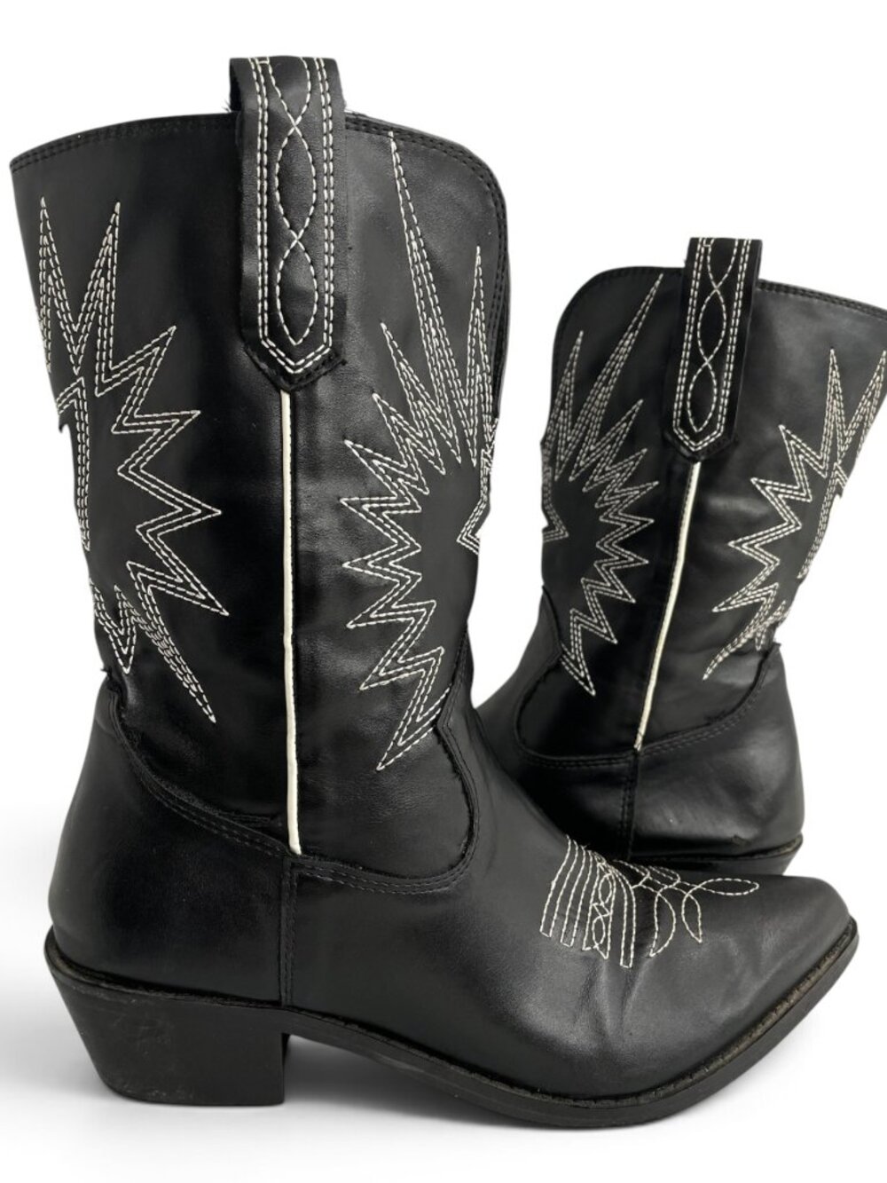D'oro Black Faux Leather Cowgirl Embroidered Star Western Cowboy Boots Women's 8